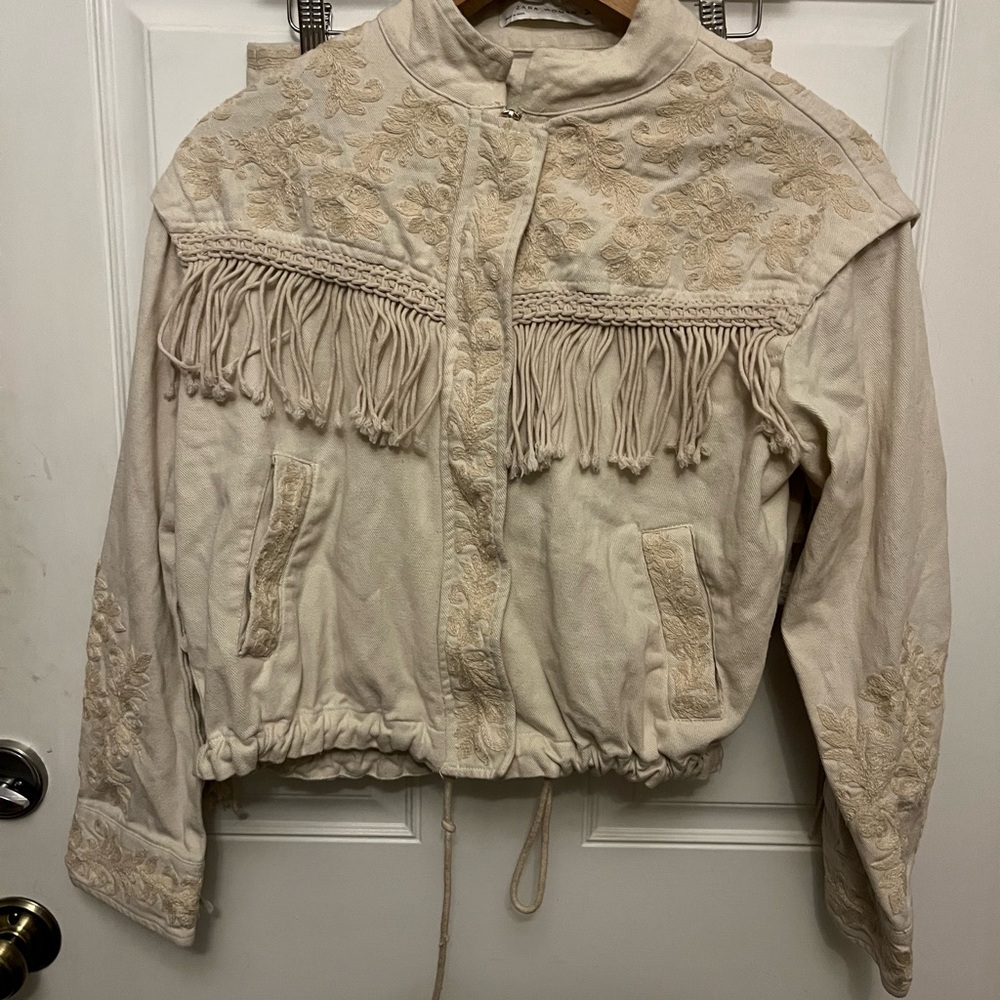 Zara Cream Embroidered Festival Jacket & Shorts